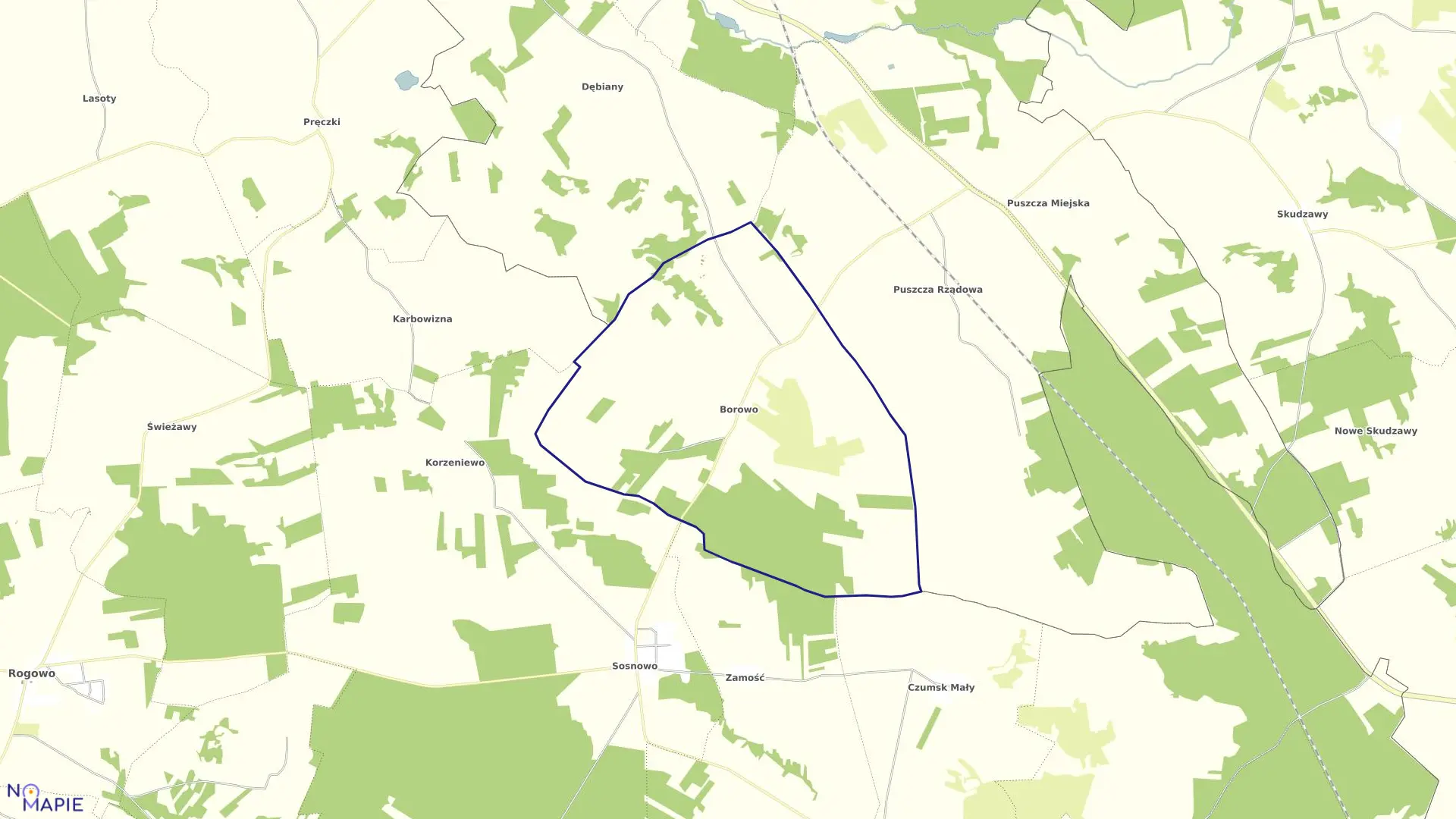 Mapa obrębu Borowo w gminie Rogowo