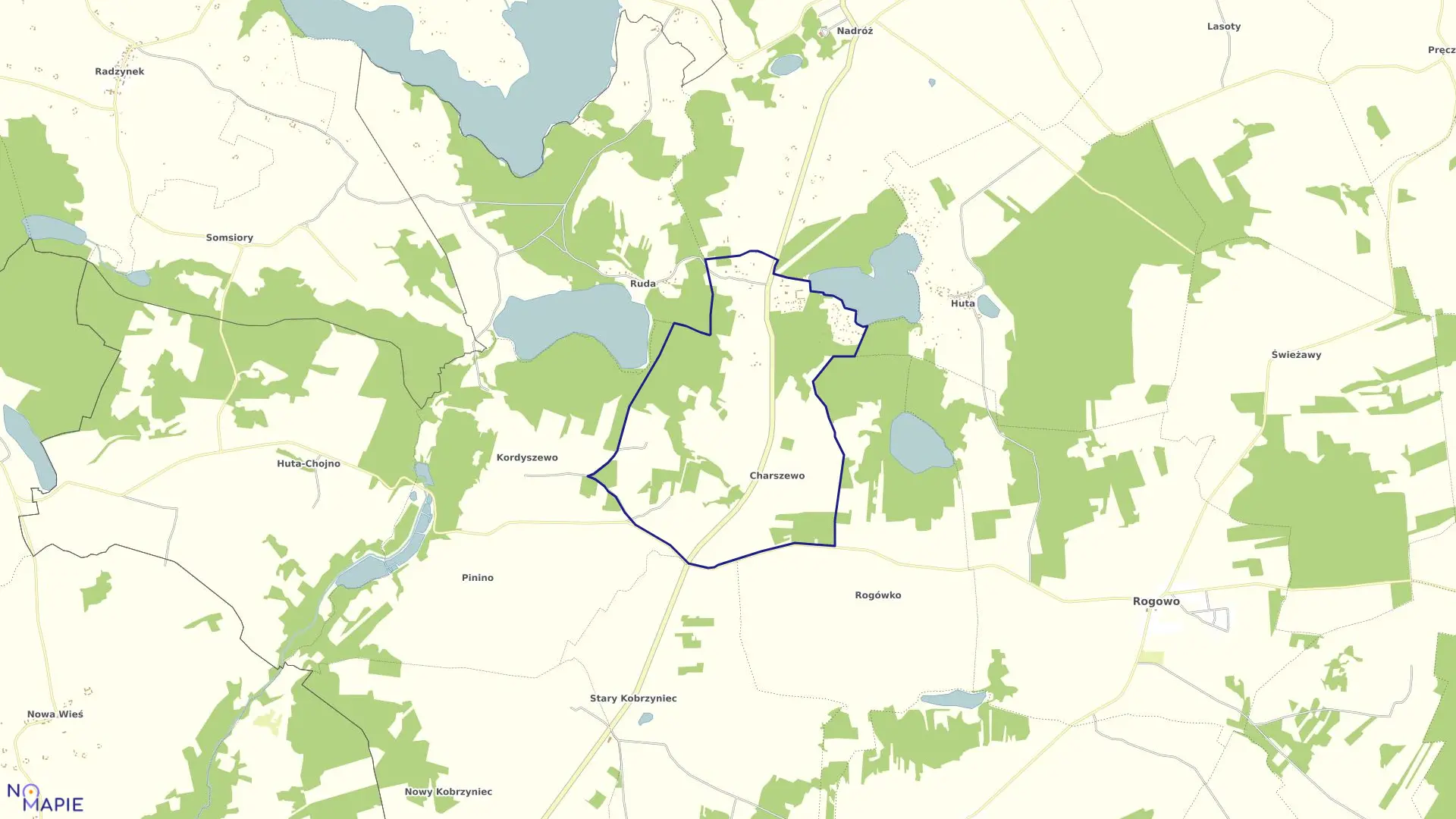 Mapa obrębu Charszewo w gminie Rogowo