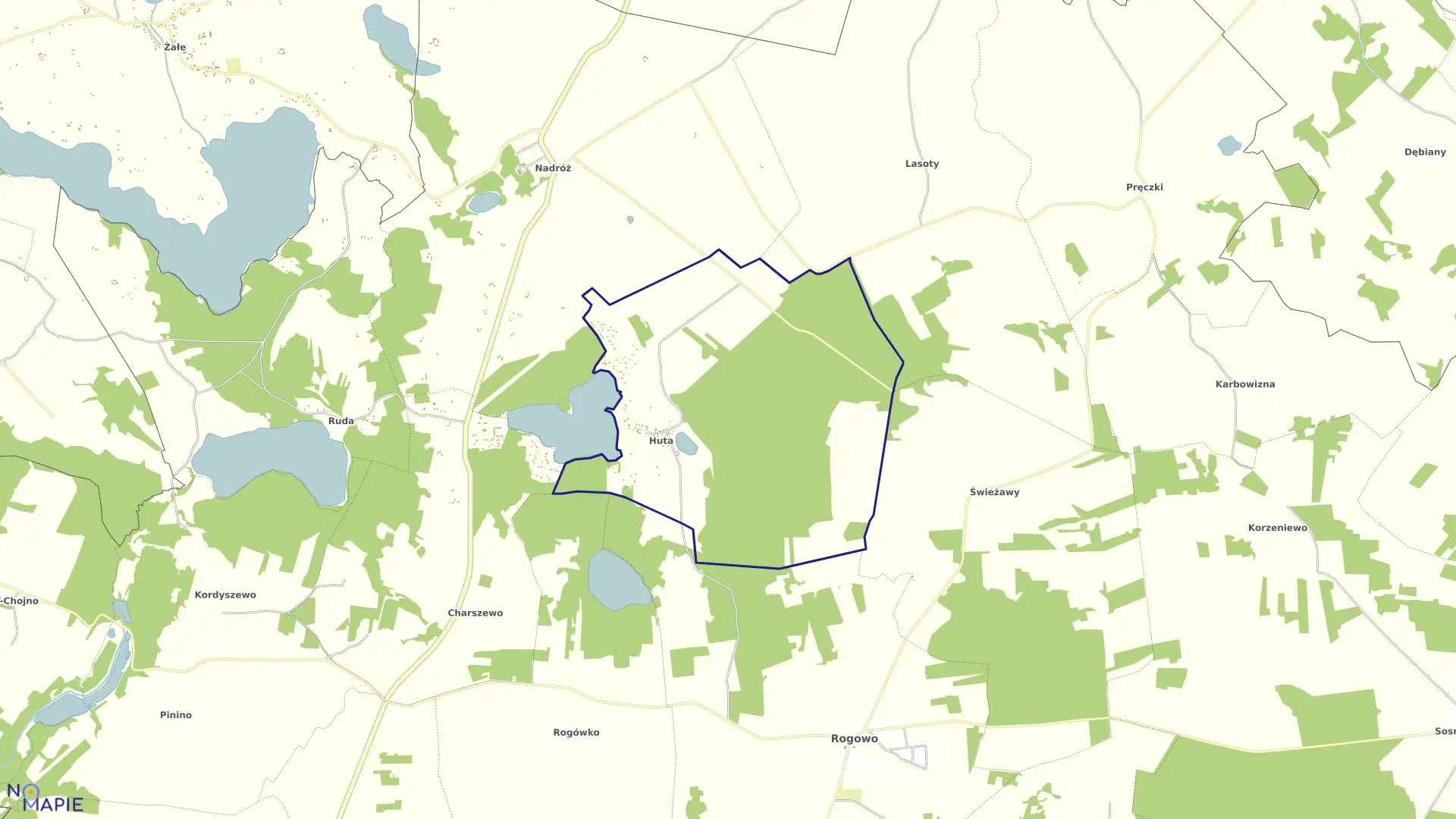 Mapa obrębu Huta w gminie Rogowo