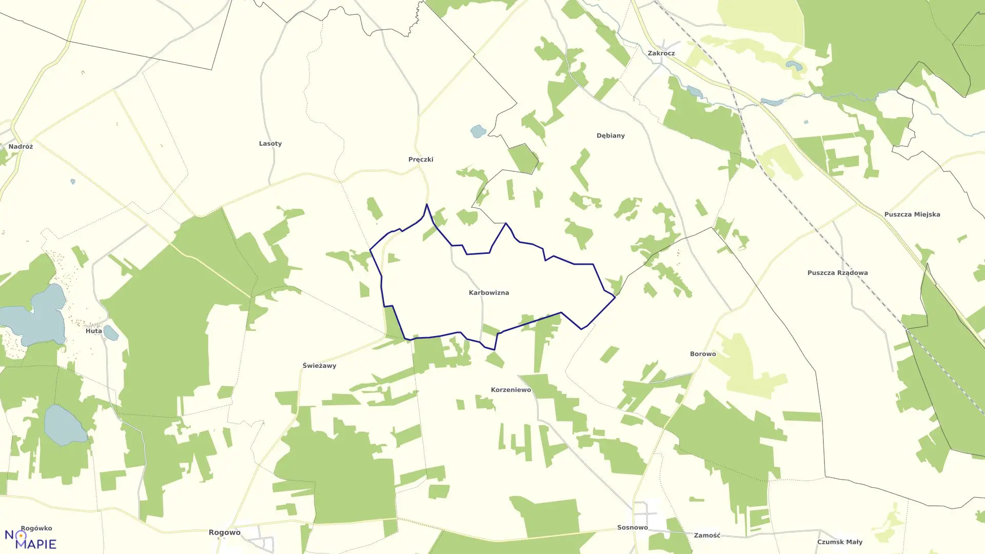 Mapa obrębu Karbowizna w gminie Rogowo