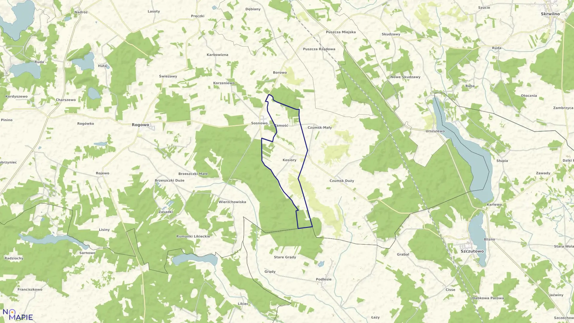 Mapa obrębu Kosiory w gminie Rogowo