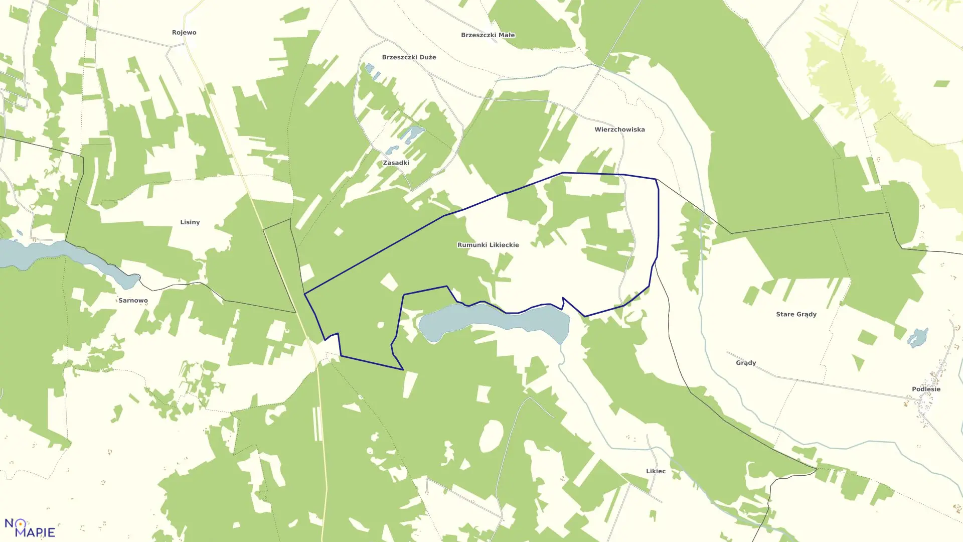 Mapa obrębu Rumunki Likieckie w gminie Rogowo