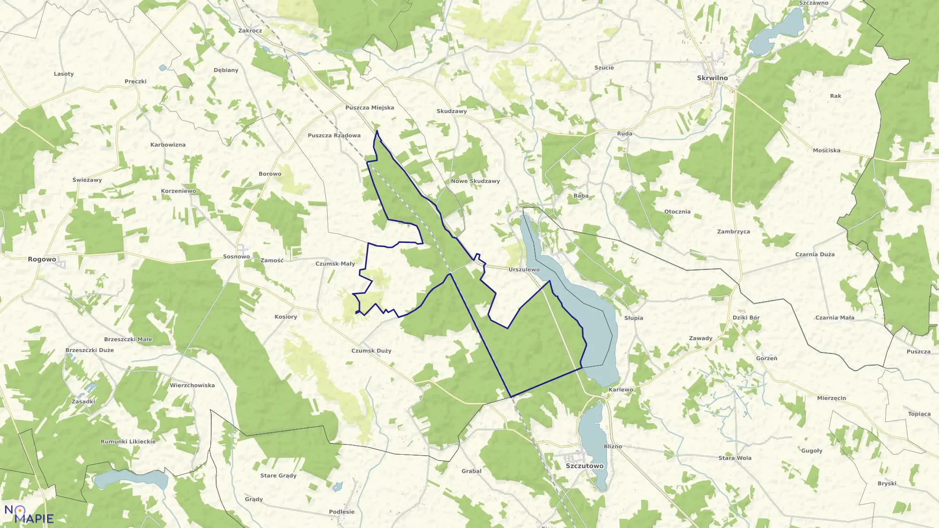 Mapa obrębu Szczerby w gminie Rogowo